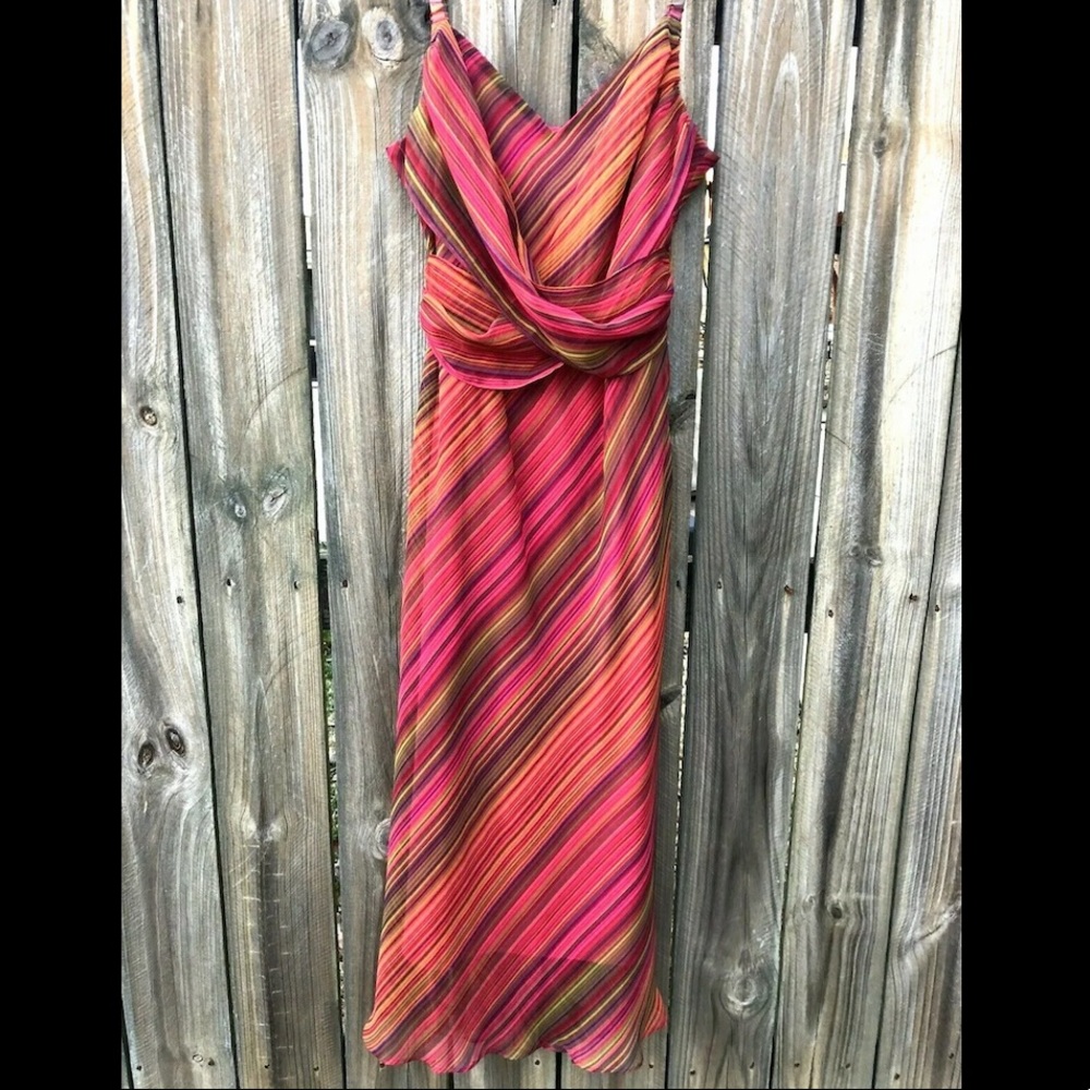 Axcess Liz Claiborne Pink Multi Stripe Dress Front Overlay Fitted Size 8 NWOT